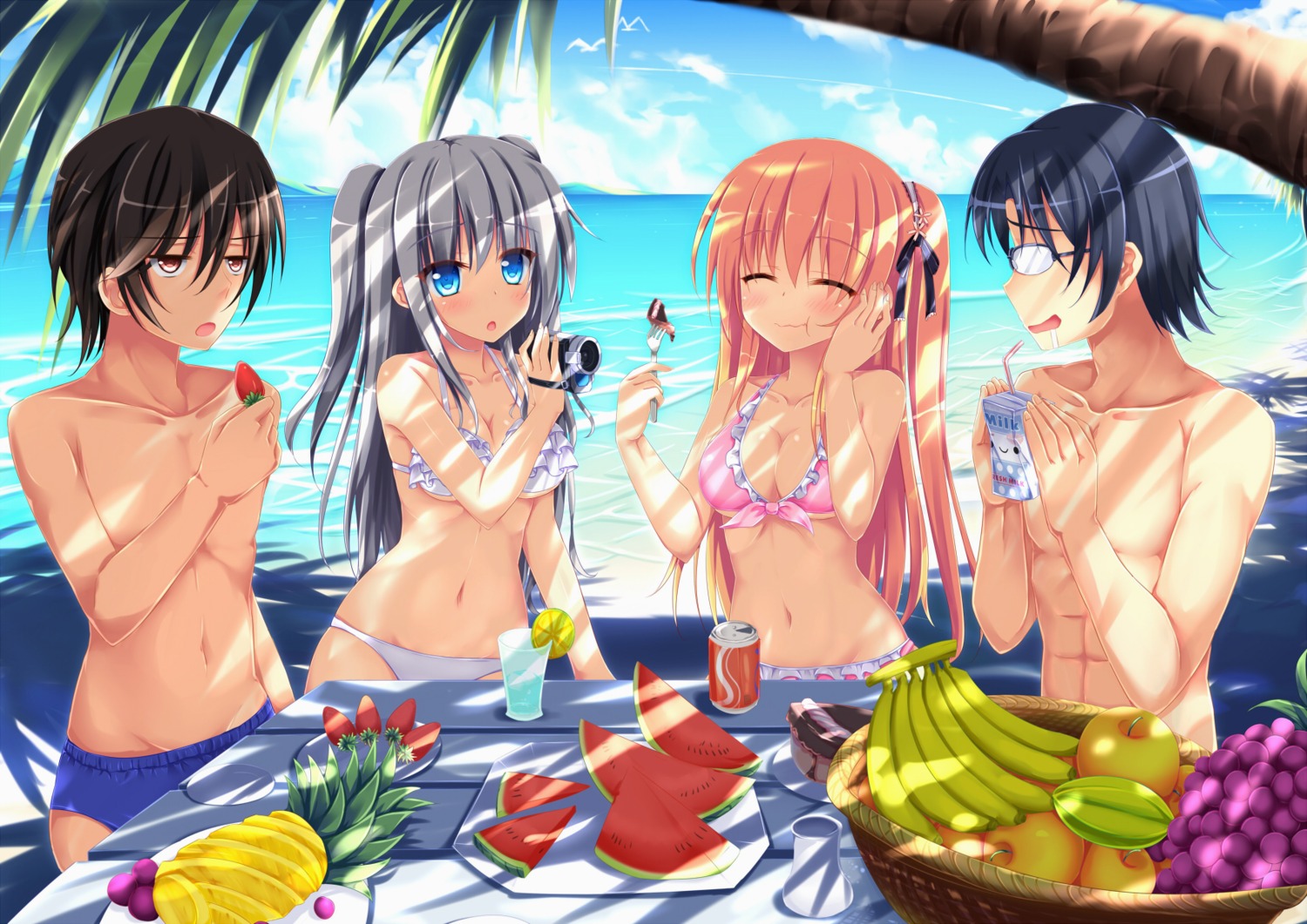 bikini charlotte cleavage megane nanairo_fuusen nishimori_yusa otosaka_yuu swimsuits takajou_joujirou tomori_nao