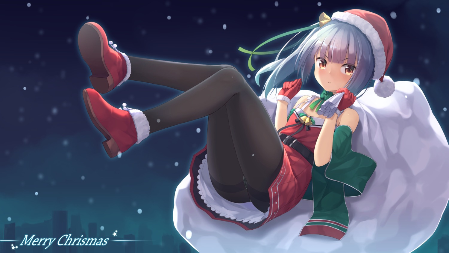 christmas dress gyuunyuu_bin heels kantai_collection kasumi_(kancolle) pantsu pantyhose shimapan wallpaper