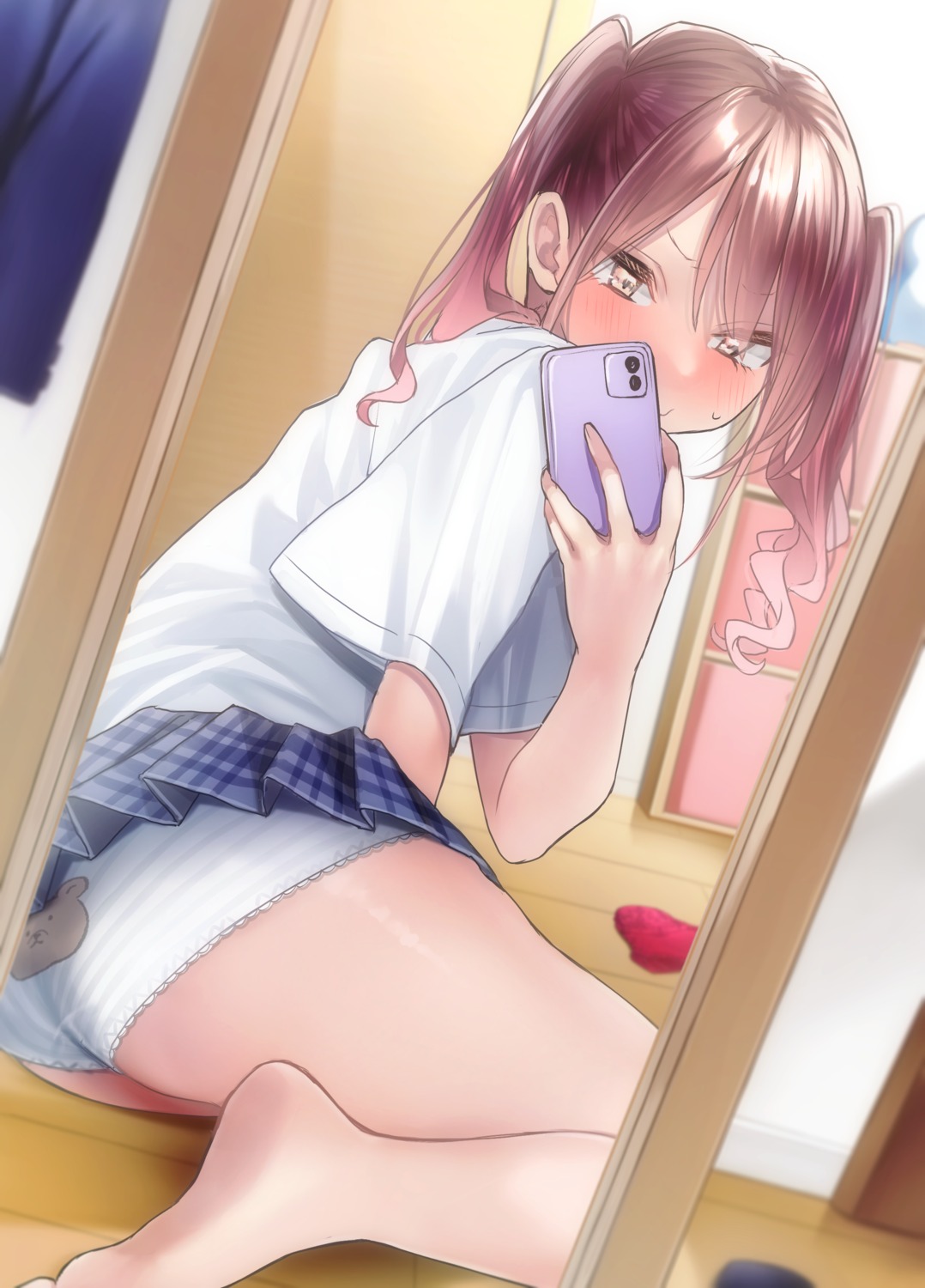 ass feet pantsu rinku_(rin9) seifuku selfie shimapan skirt_lift