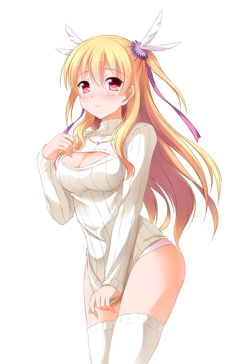 alisa_reinford cleavage eiyuu_densetsu eiyuu_densetsu:_sen_no_kiseki pantsu sweater thighhighs yagami-all_hail_nanao