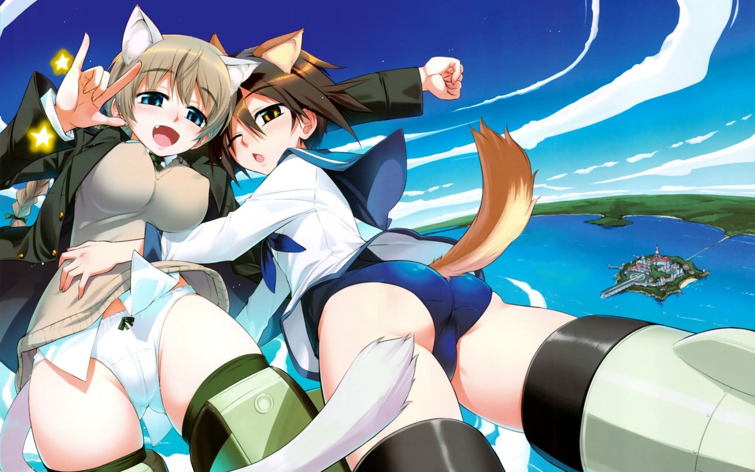 aneko_no_techo animal_ears cameltoe koume_keito lynette_bishop miyafuji_yoshika pantsu strike_witches wallpaper