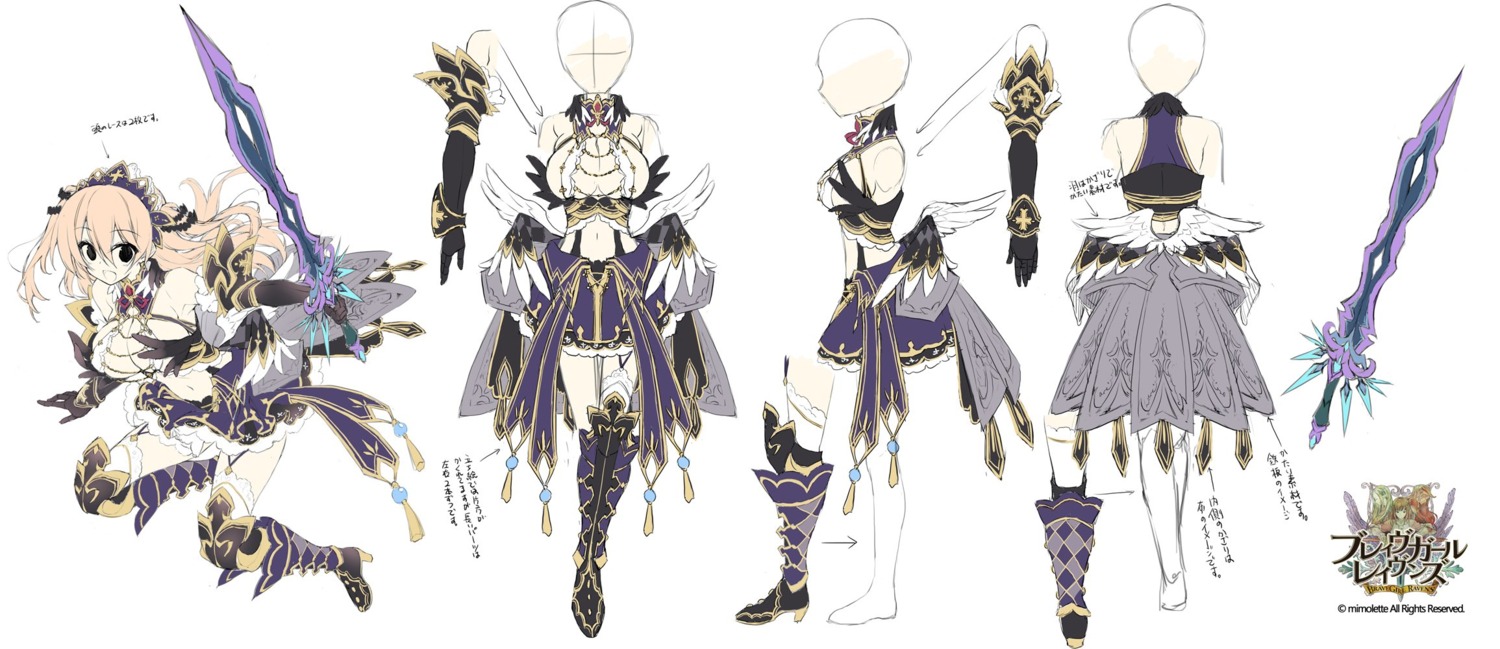 armor brave_girl_ravens character_design cleavage heels satsuki_misuzu sketch stockings sword thighhighs