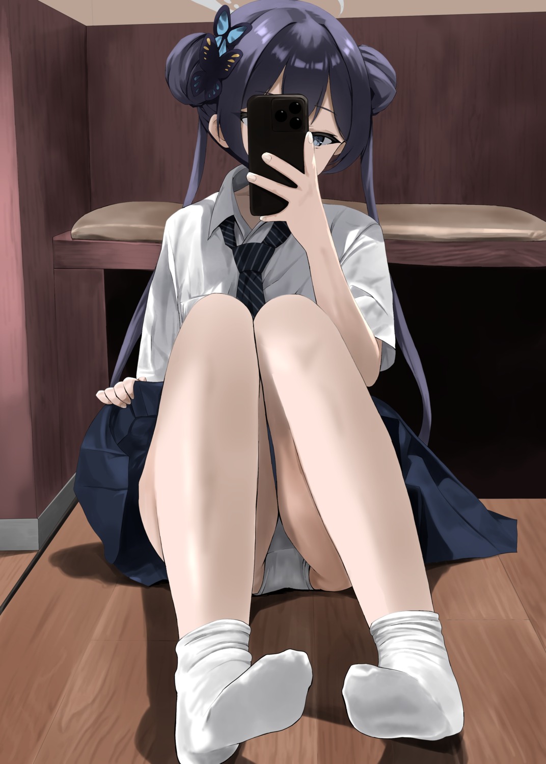 blue_archive disuto feet halo loli pantsu ryuuge_kisaki seifuku selfie skirt_lift