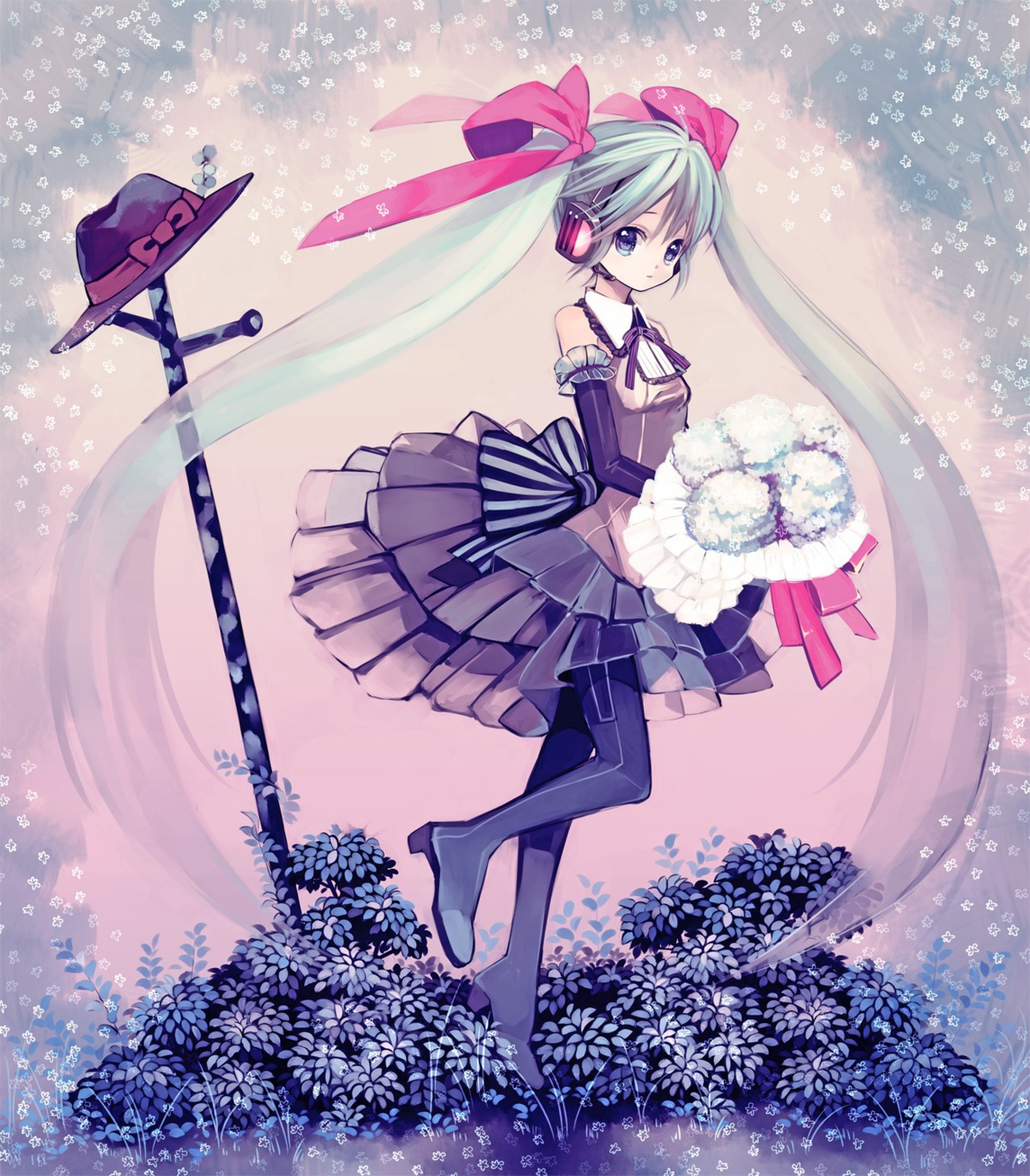 amazawa_koma dress hatsune_miku headphones pantyhose vocaloid