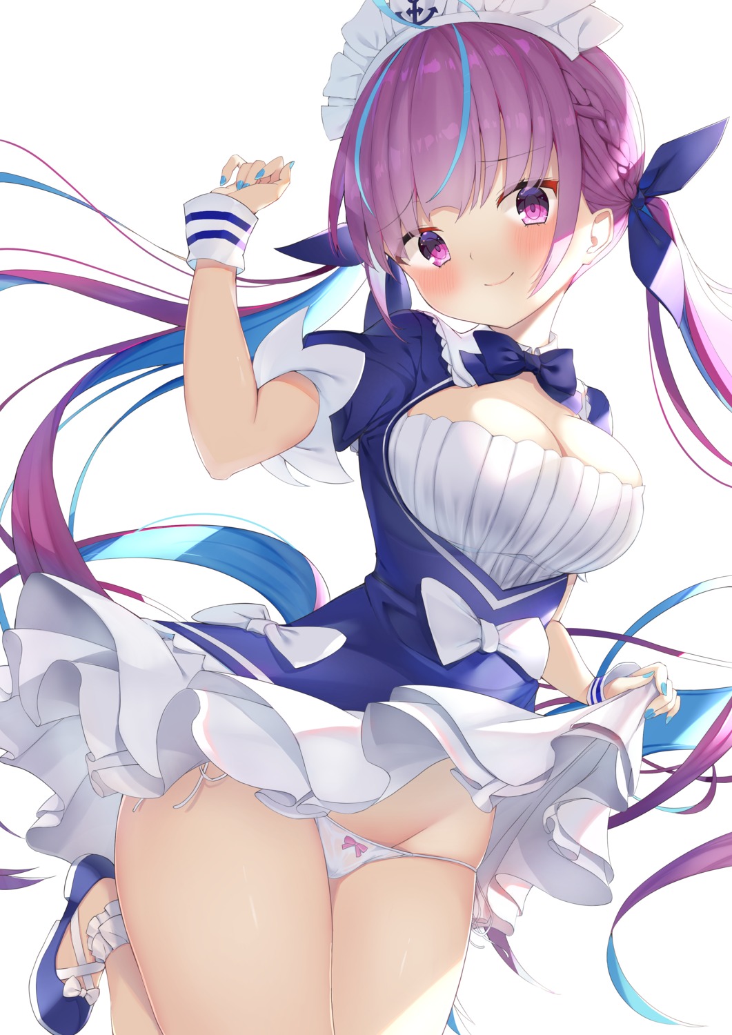 cleavage hololive kawa_takatoshi maid minato_aqua pantsu skirt_lift string_panties