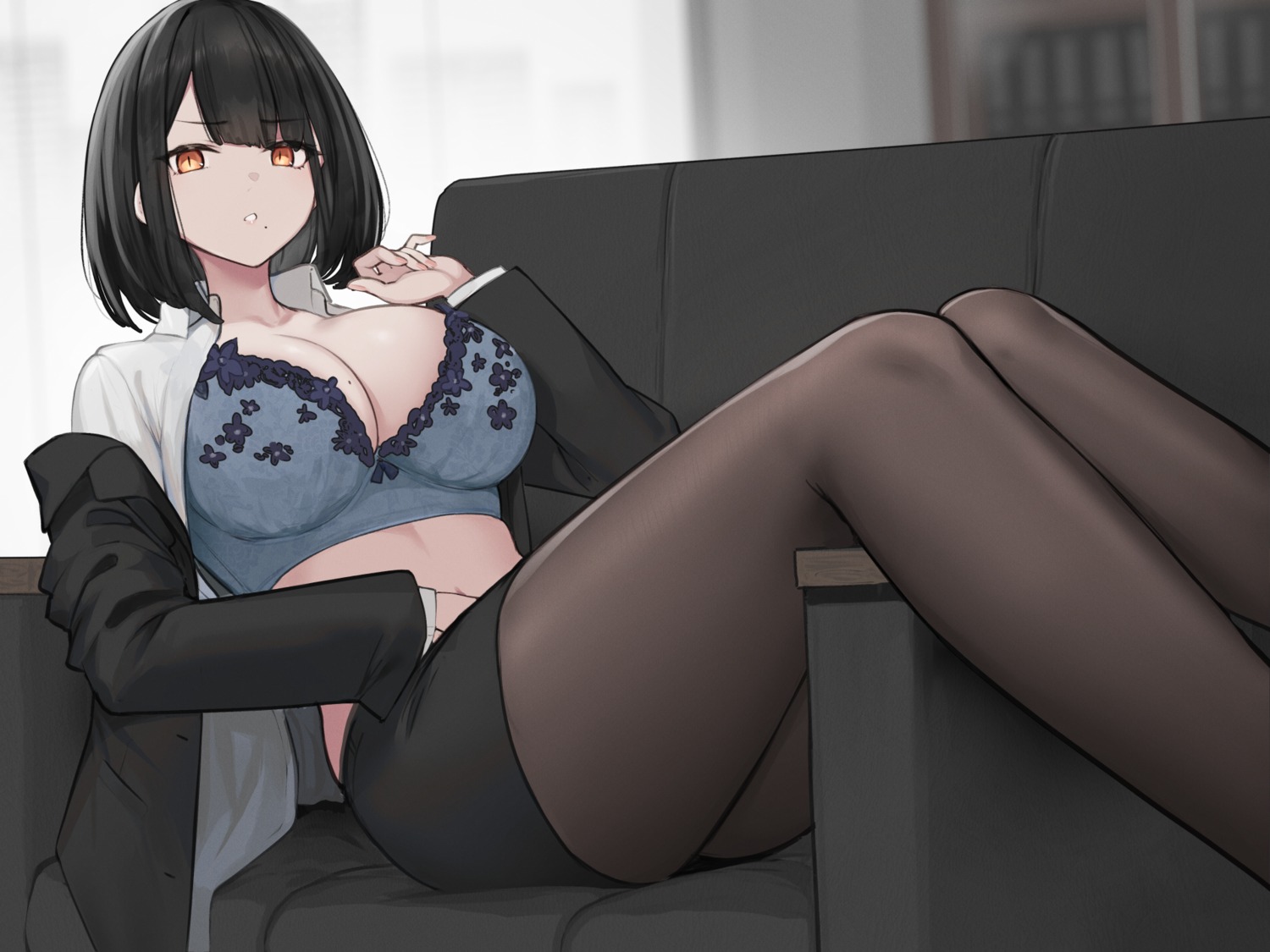 bra business_suit hayabusa open_shirt pantyhose