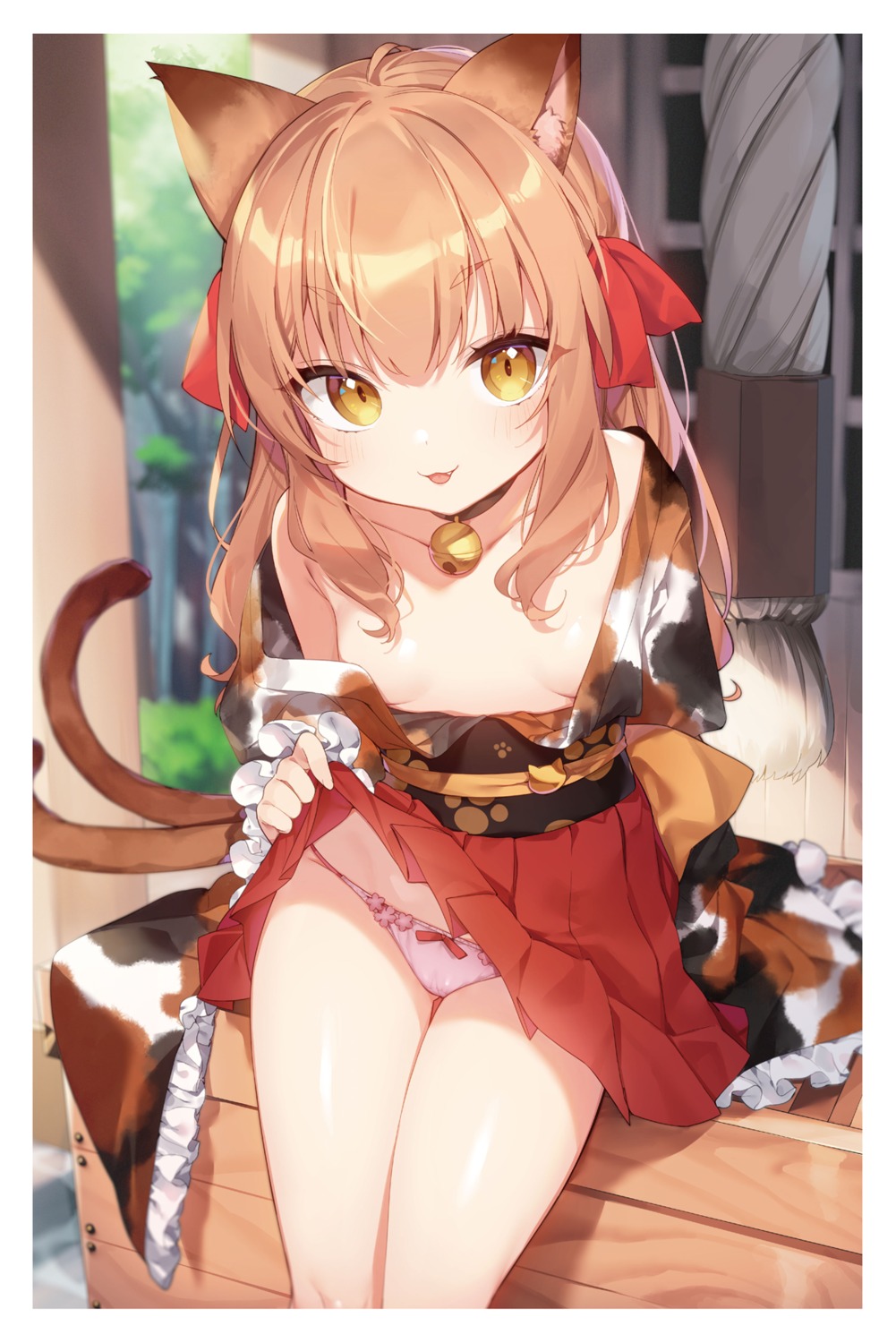 animal_ears no_bra pantsu skirt_lift tail tousaki_shiina