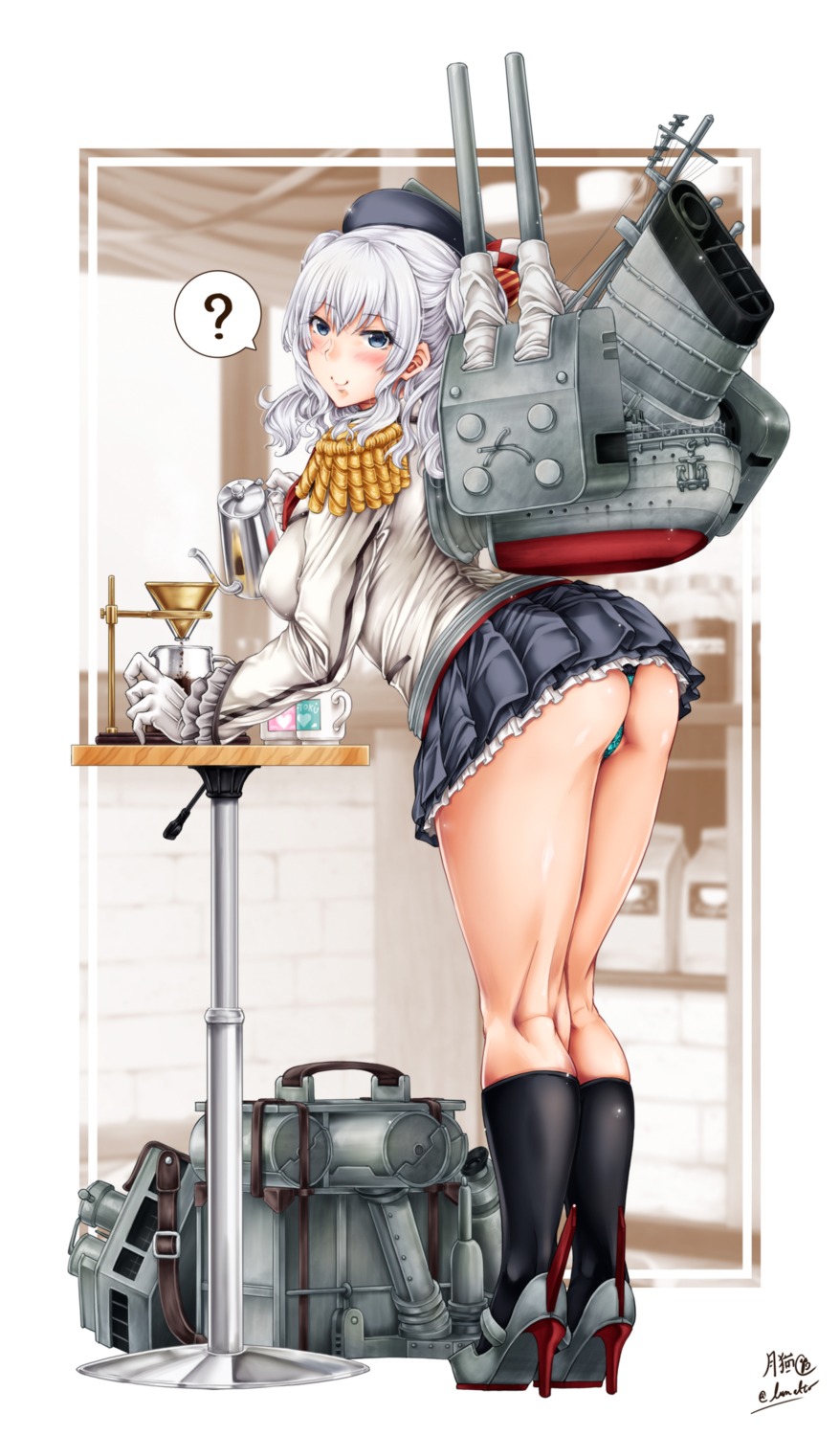 ass erect_nipples heels kantai_collection kashima_(kancolle) pantsu skirt_lift thong tsukineko uniform