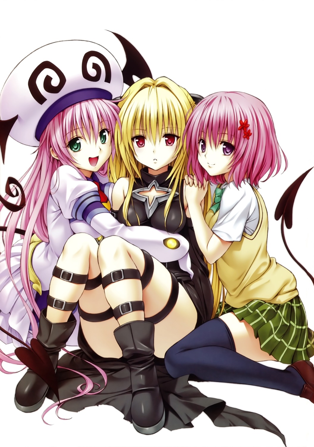 dress garter golden_darkness lala_satalin_deviluke momo_velia_deviluke seifuku tail thighhighs to_love_ru to_love_ru_darkness yabuki_kentarou