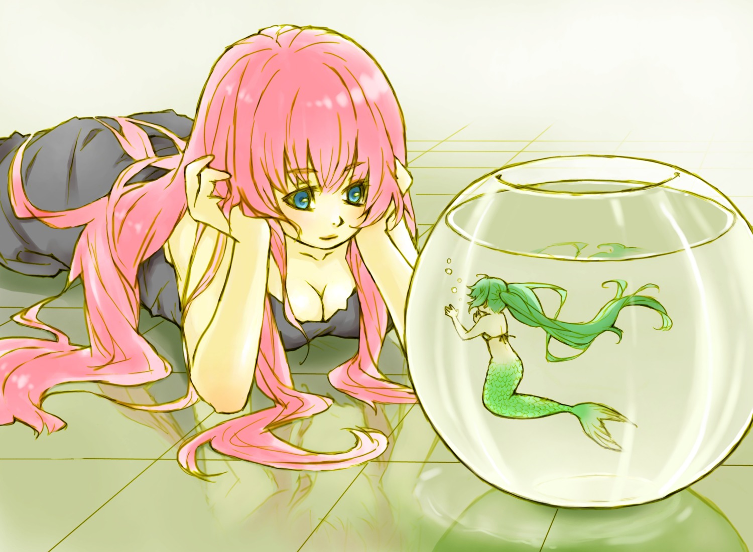 cleavage hatsune_miku megurine_luka mermaid monster_girl pood1e vocaloid