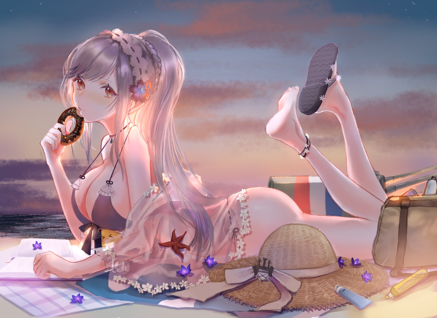 ass azur_lane bikini dunkerque_(azur_lane) feet open_shirt see_through seratis_07 swimsuits