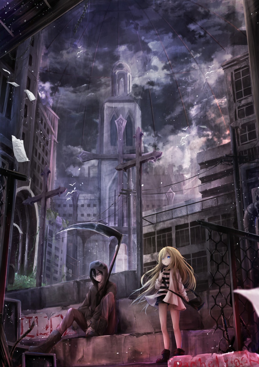 isaac_foster landscape rachel_gardner satsuriku_no_tenshi utatanecocoa weapon