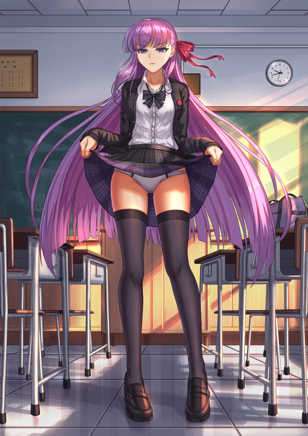 bb_(fate/extra_ccc) brilliant_naraku fate/extra fate/extra_ccc fate/grand_order fate/stay_night pantsu seifuku skirt_lift sweater thighhighs