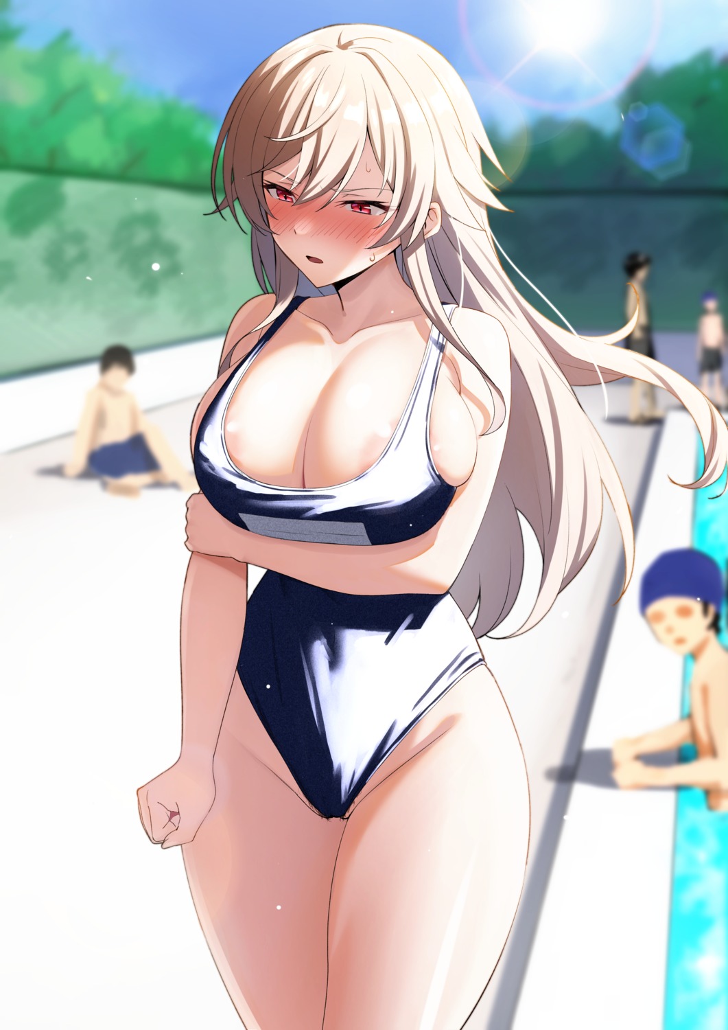 areola breast_hold cameltoe furen_e_lustario nijisanji osiaarah pubic_hair school_swimsuit swimsuits