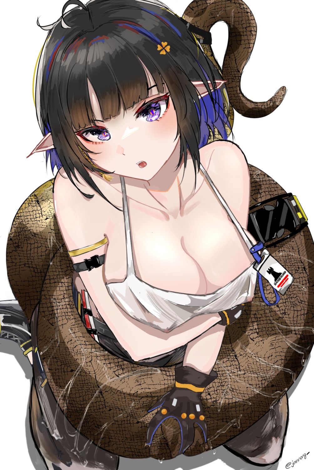 arknights erect_nipples eunectes_(arknights) jannong no_bra pointy_ears tail wet wet_clothes