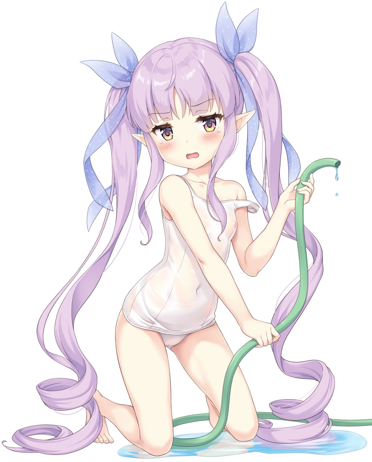 hikawa_kyouka loli nipples pointy_ears princess_connect princess_connect!_re:dive school_swimsuit see_through swimsuits wet_clothes yamasan