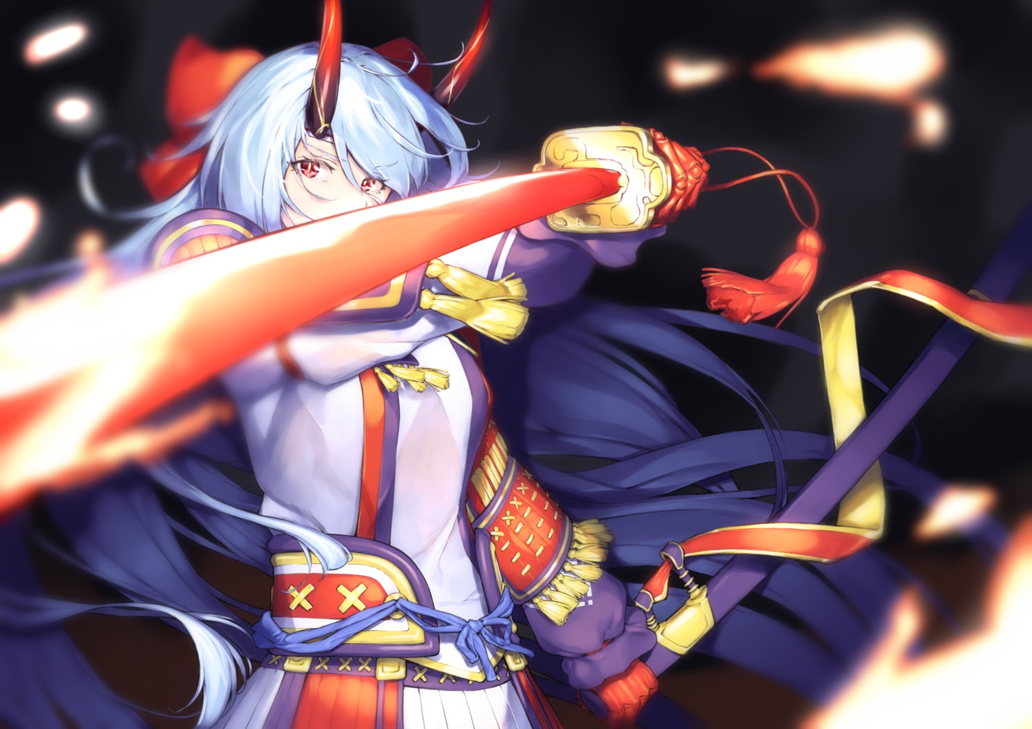 armor dabuki fate/grand_order horns japanese_clothes sword tomoe_gozen_(fate/grand_order)