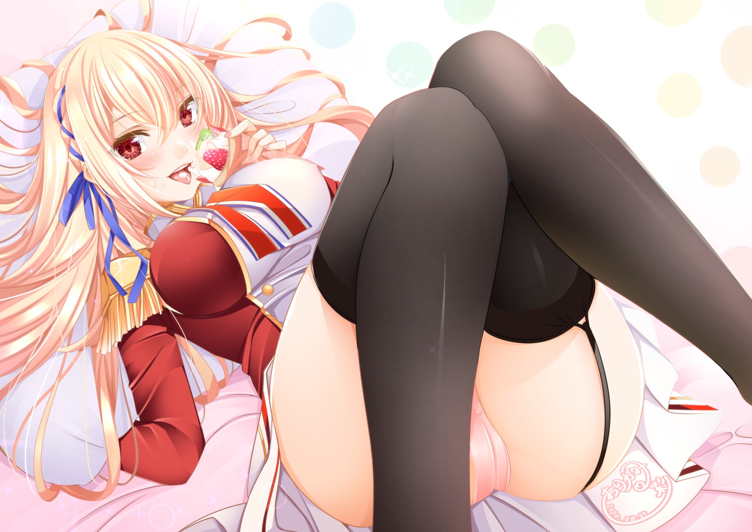 azur_lane cameltoe king_george_v_(azur_lane) origami_aya pantsu skirt_lift stockings thighhighs uniform