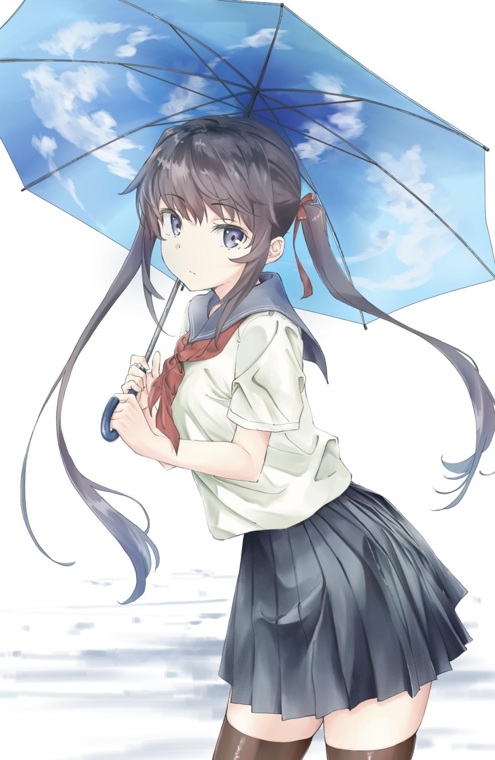 anno_masato seifuku thighhighs umbrella