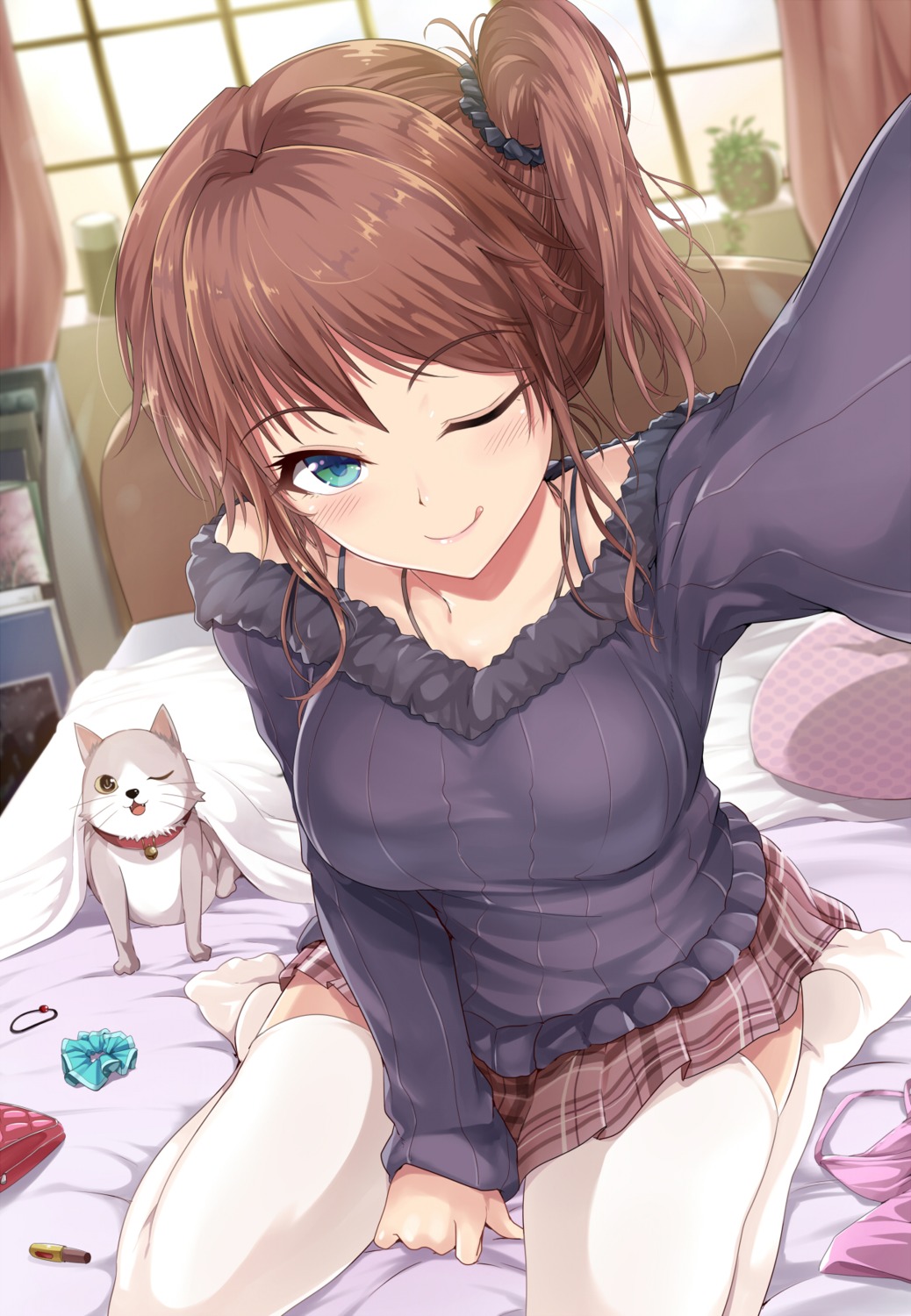 kasai_shin neko sweater thighhighs