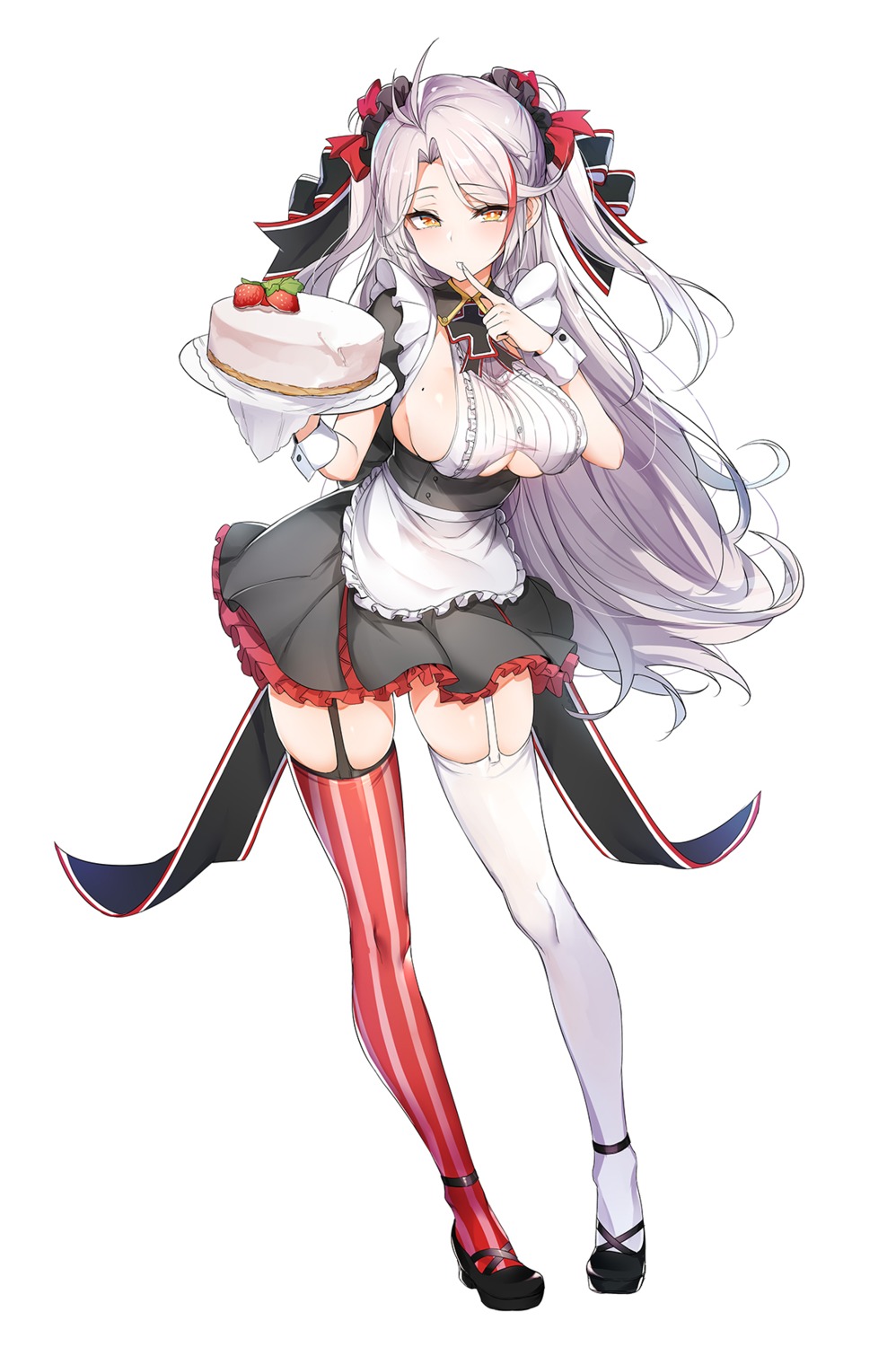 azur_lane heels maid mengda no_bra prinz_eugen_(azur_lane) see_through stockings thighhighs