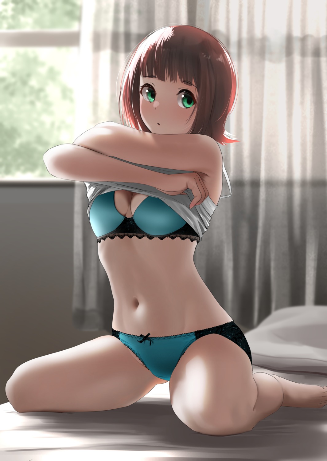 amami_haruka bra cleavage pantsu shirt_lift tama_(seiga46239239) the_idolm@ster undressing