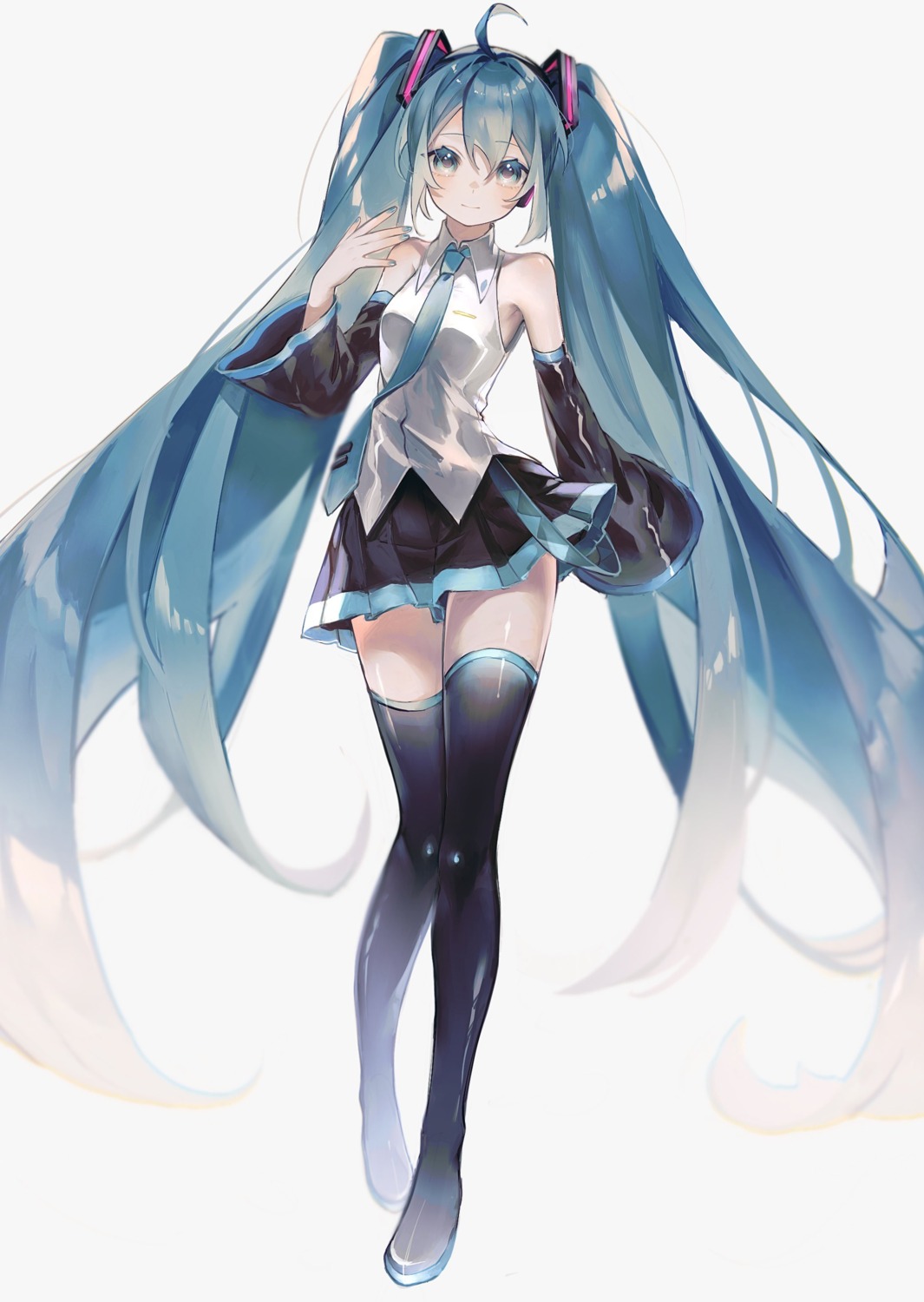 hatsune_miku headphones nuko_0108 thighhighs vocaloid