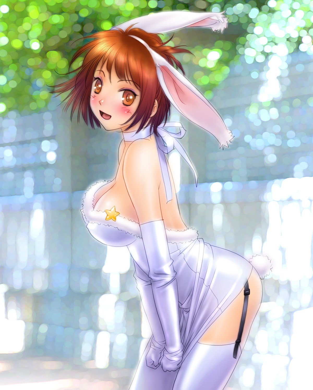 animal_ears bunny_ears cleavage erect_nipples stockings tail thighhighs yui_toshiki