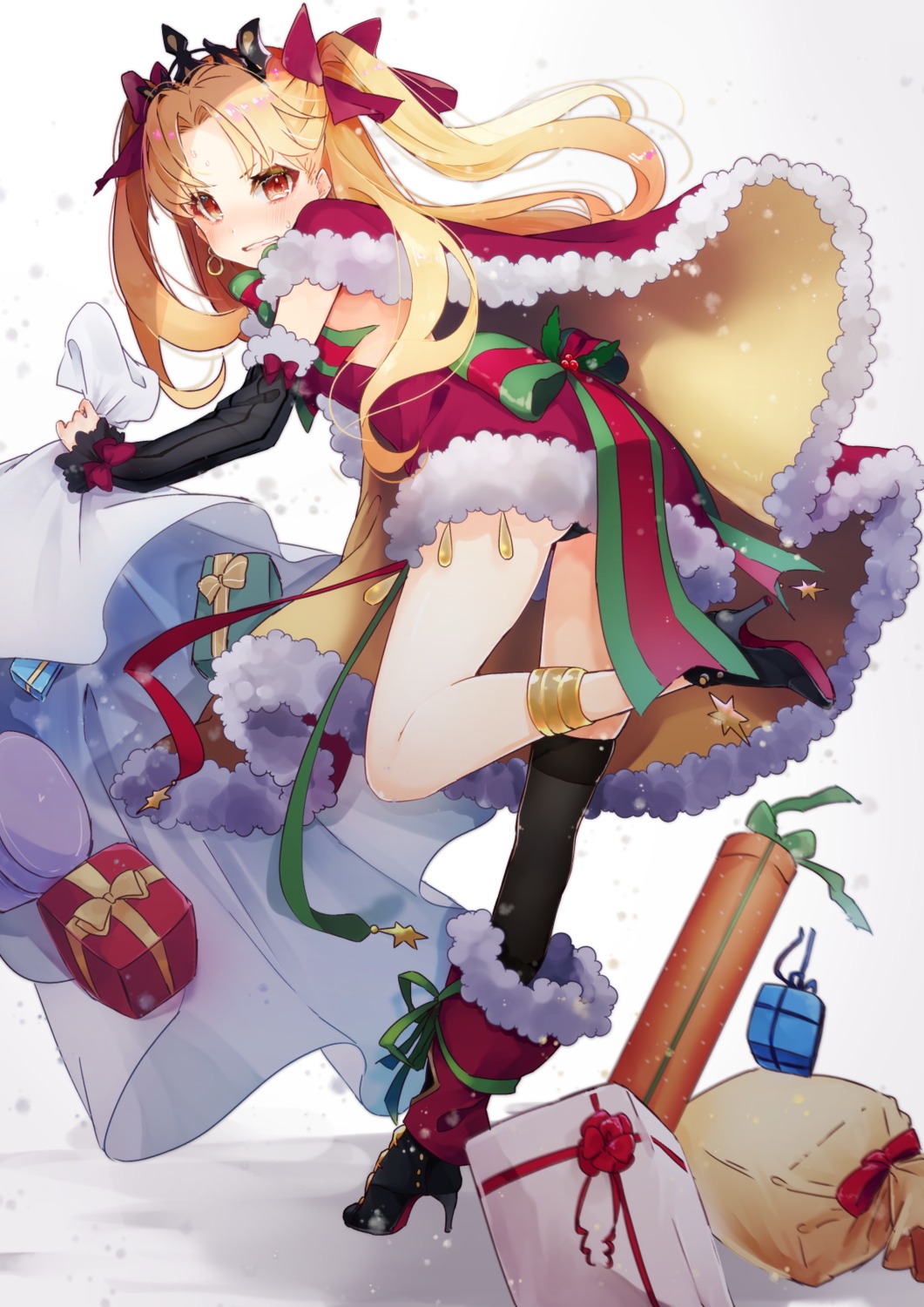 christmas dress ereshkigal_(fate/grand_order) fate/grand_order heels hoshino_ruru pantsu thighhighs