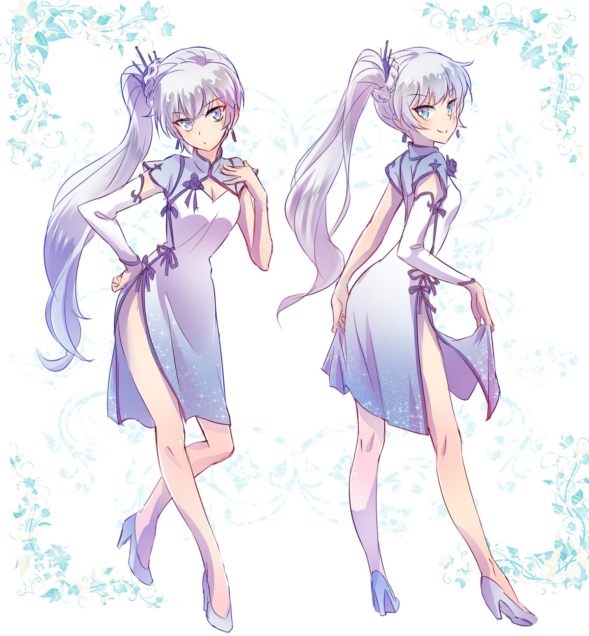 chinadress cleavage heels iesupa rwby skirt_lift weiss_schnee