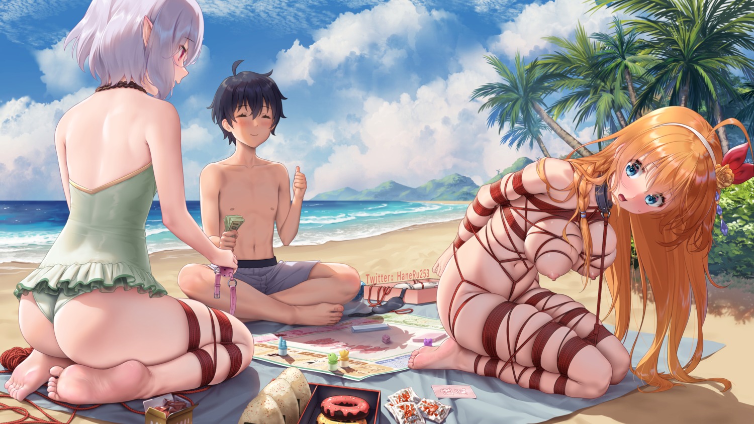 ass bondage feet haneru kokkoro naked nipples pecorine pointy_ears princess_connect princess_connect!_re:dive swimsuits