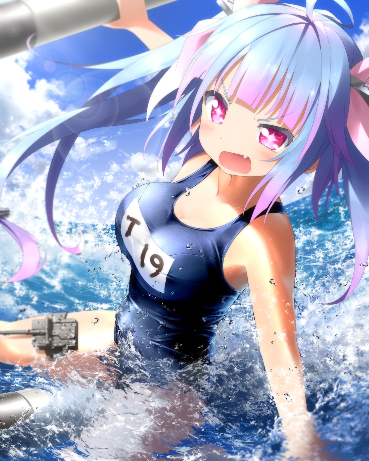 cleavage haribote_(tarao) i-19_(kancolle) kantai_collection school_swimsuit swimsuits weapon wet