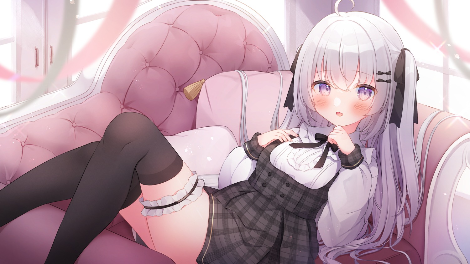 garter omochi_monaka shanoa_(vtuber) shanoa_asmr skirt_lift thighhighs