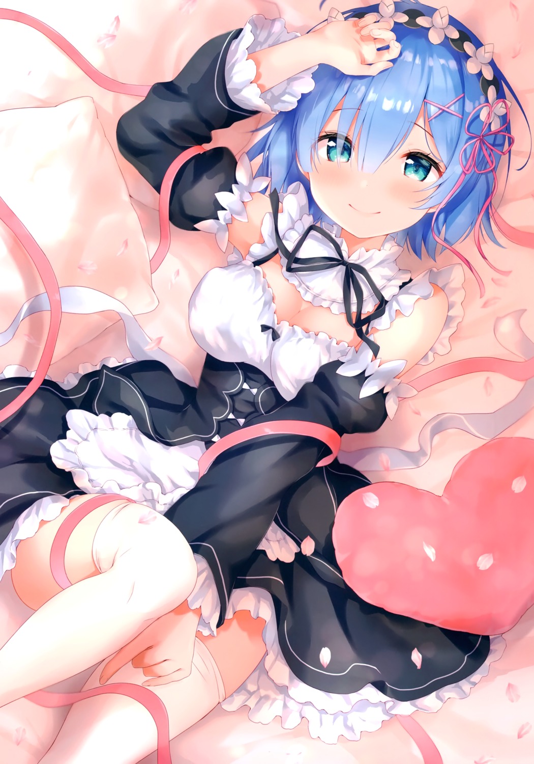 ame_usagi amedama_con cleavage maid possible_duplicate re_zero_kara_hajimeru_isekai_seikatsu rem_(re_zero) thighhighs