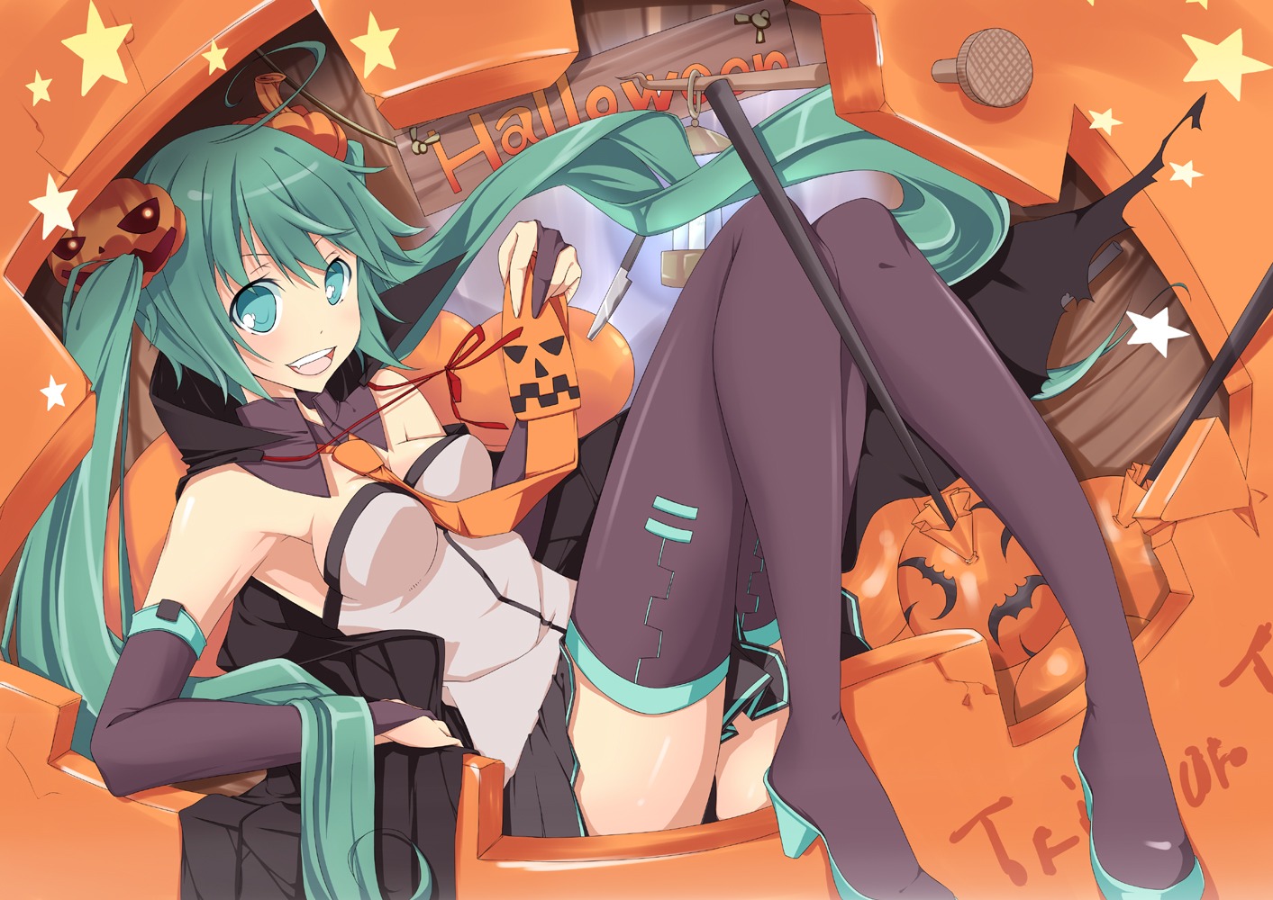 halloween hatsune_miku natsuki_yuu_(pixiv1164835) thighhighs vocaloid