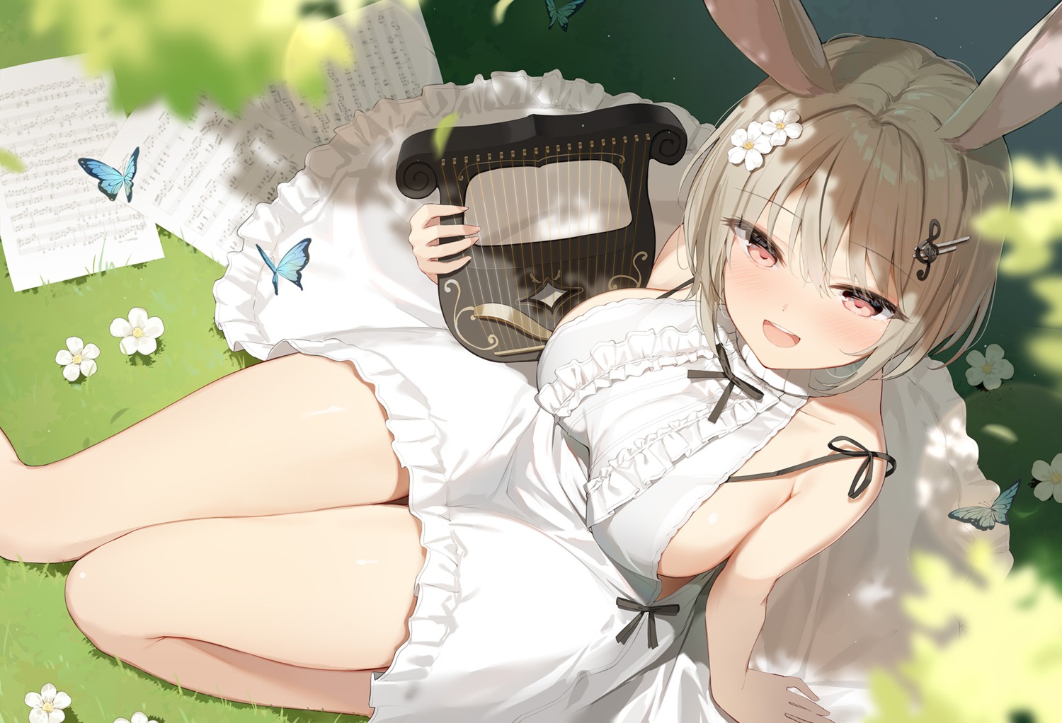 animal_ears bunny_ears dress emori_miku_project nijihashi_sora no_bra