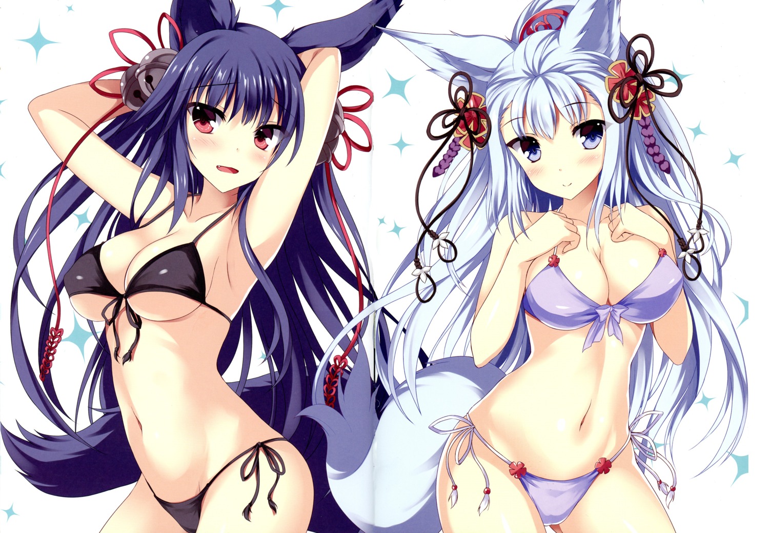 animal_ears bikini cleavage granblue_fantasy socie_(granblue_fantasy) swimsuits tail tateha underboob yuel_(granblue_fantasy)