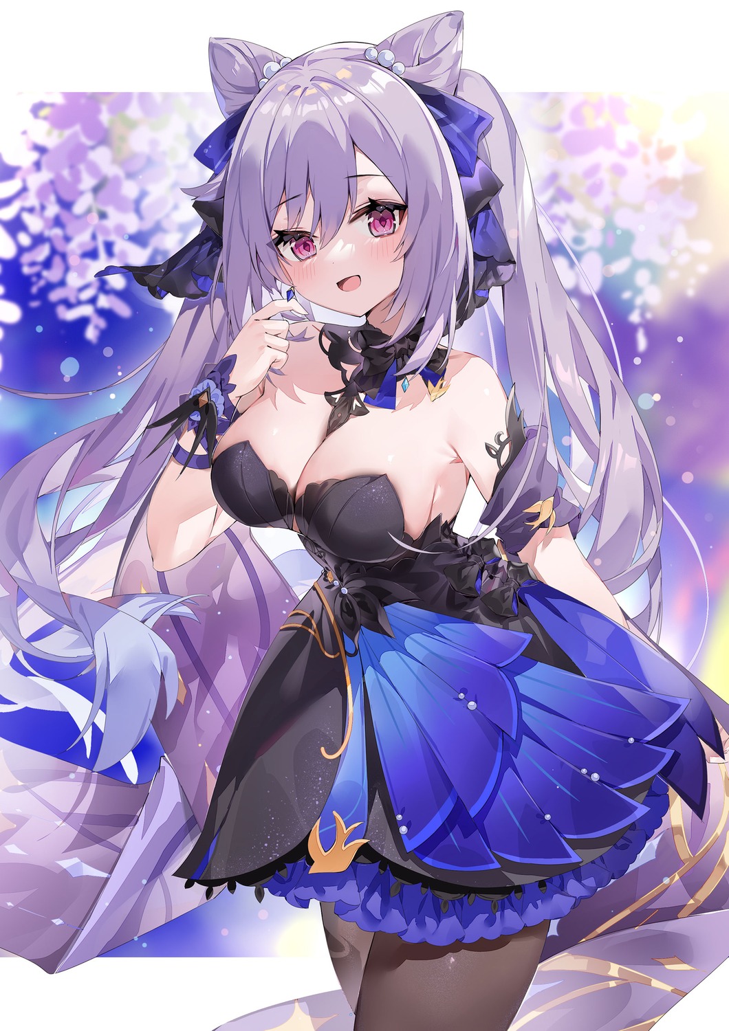 dress genshin_impact keqing no_bra pantyhose yuia