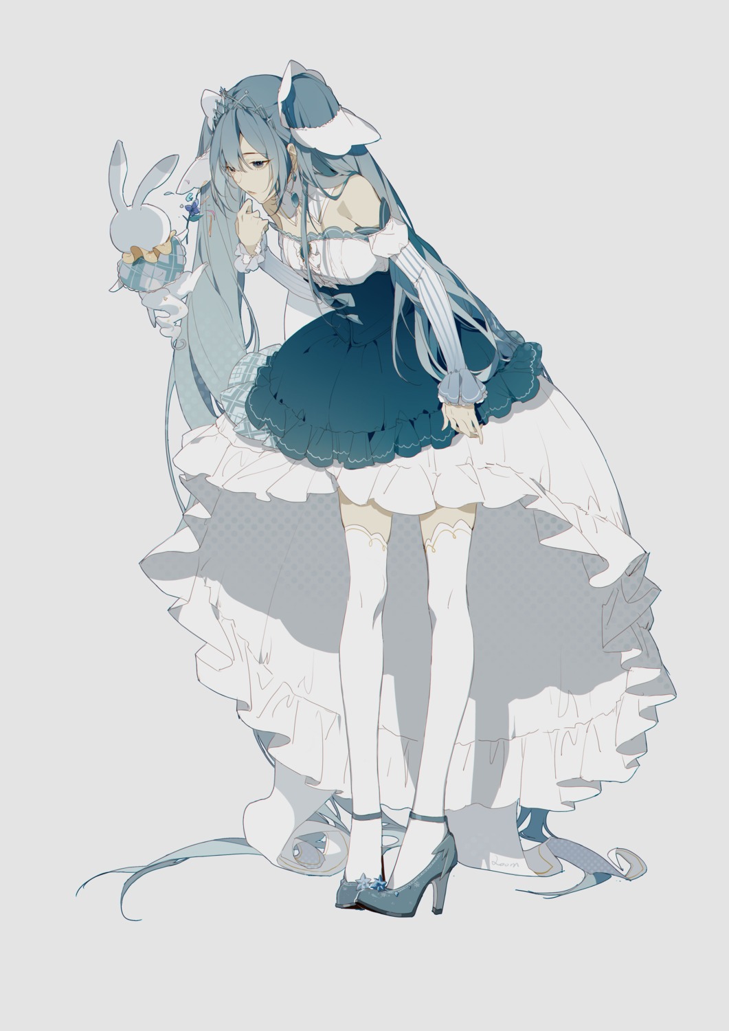 dress hatsune_miku heels thighhighs vocaloid yuki_miku zhibuji_loom