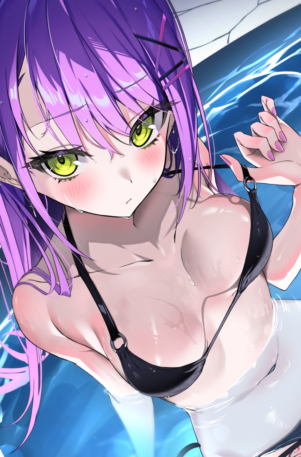 bikini hololive osechi_(pixiv56606477) swimsuits tattoo tokoyami_towa undressing wet