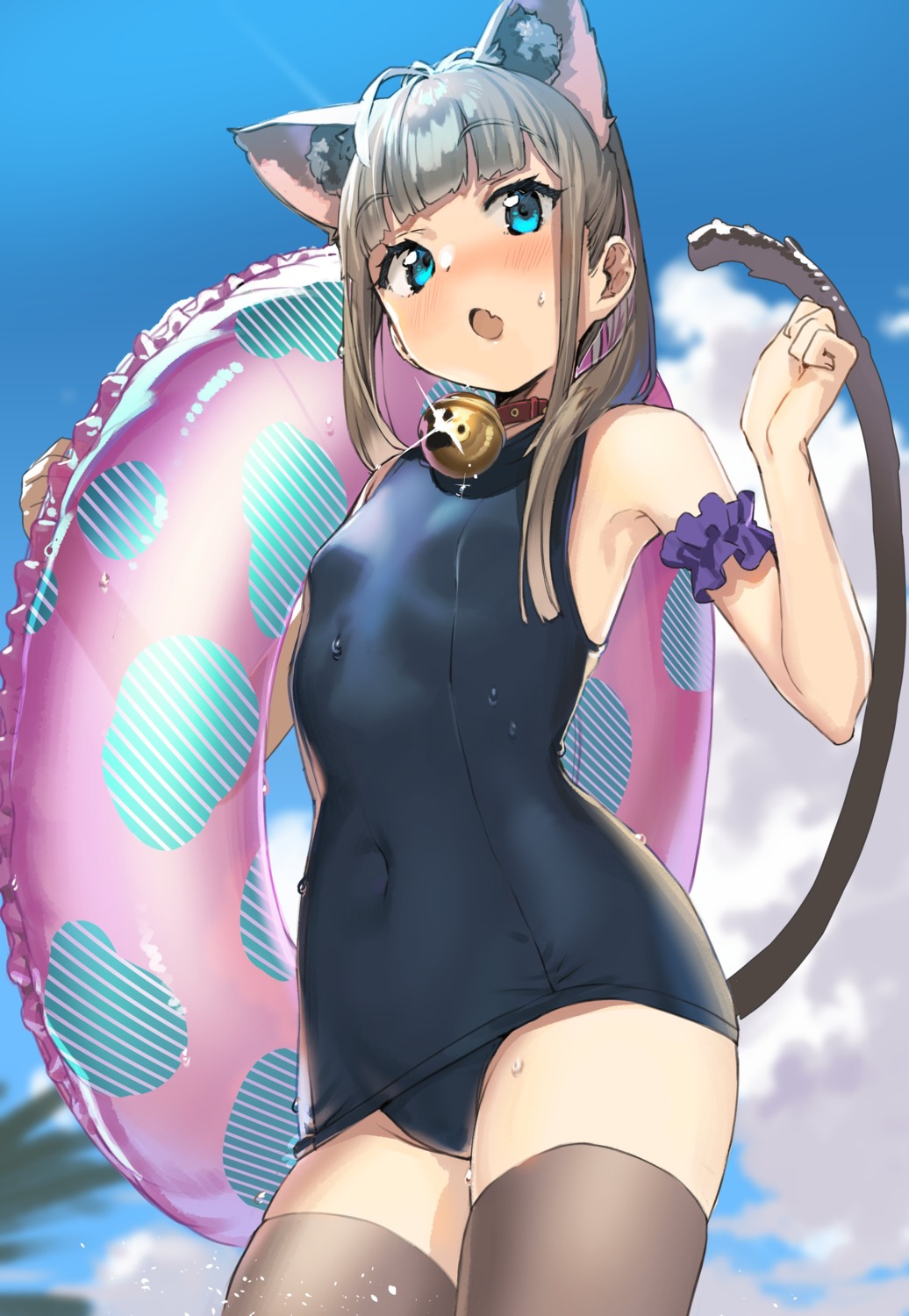 animal_ears kanzarin nekomimi school_swimsuit swimsuits tail thighhighs