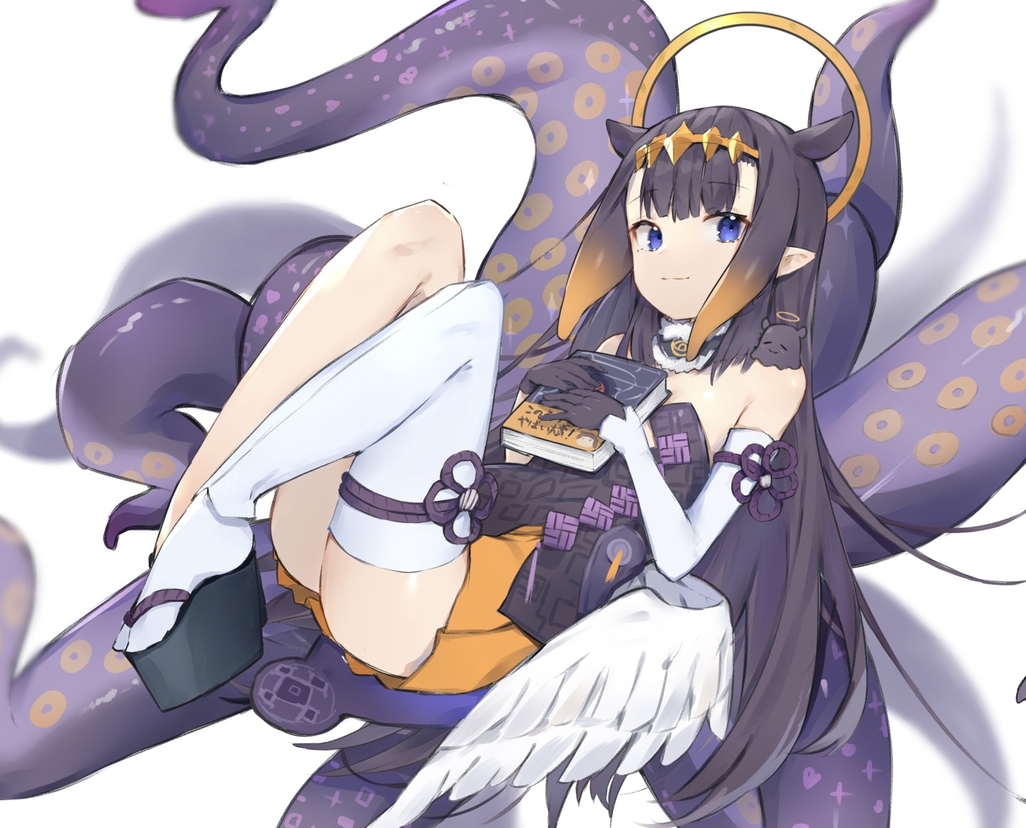 garter hololive hololive_english ninomae_ina'nis no_bra pointy_ears ryou_(ponpgo) tentacles thighhighs wings