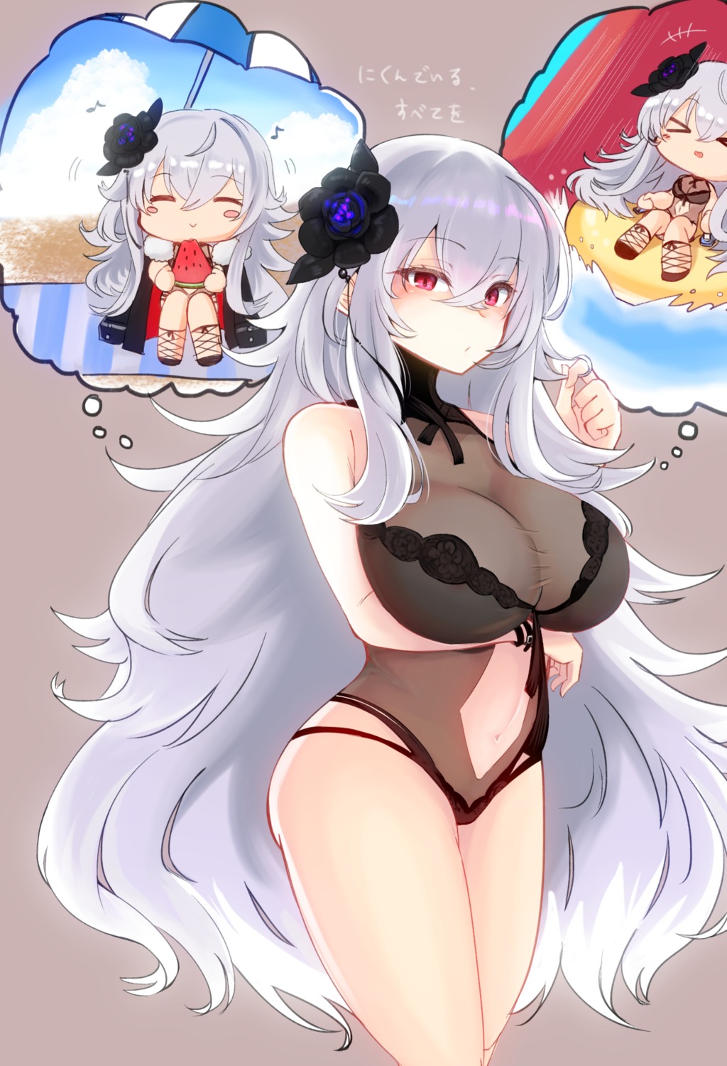 10eki_(tenchou) azur_lane breast_hold chibi graf_zeppelin_(azur_lane) see_through swimsuits