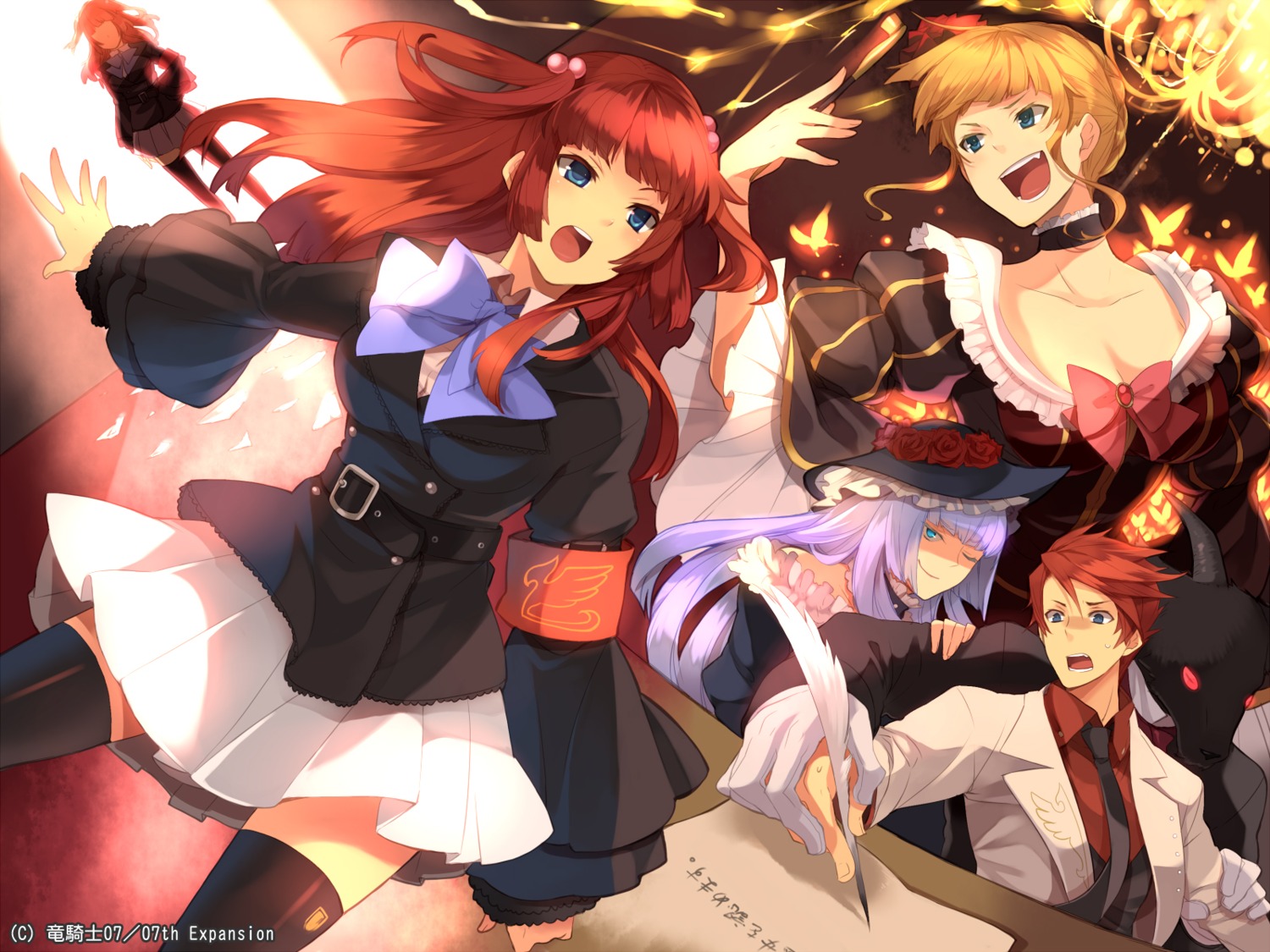 beatrice dress hanokage thighhighs umineko_no_naku_koro_ni ushiromiya_ange ushiromiya_battler virgilia wallpaper