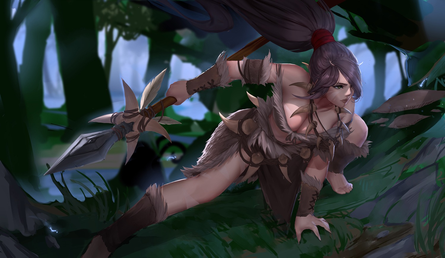 bcopy cleavage league_of_legends nidalee tattoo weapon