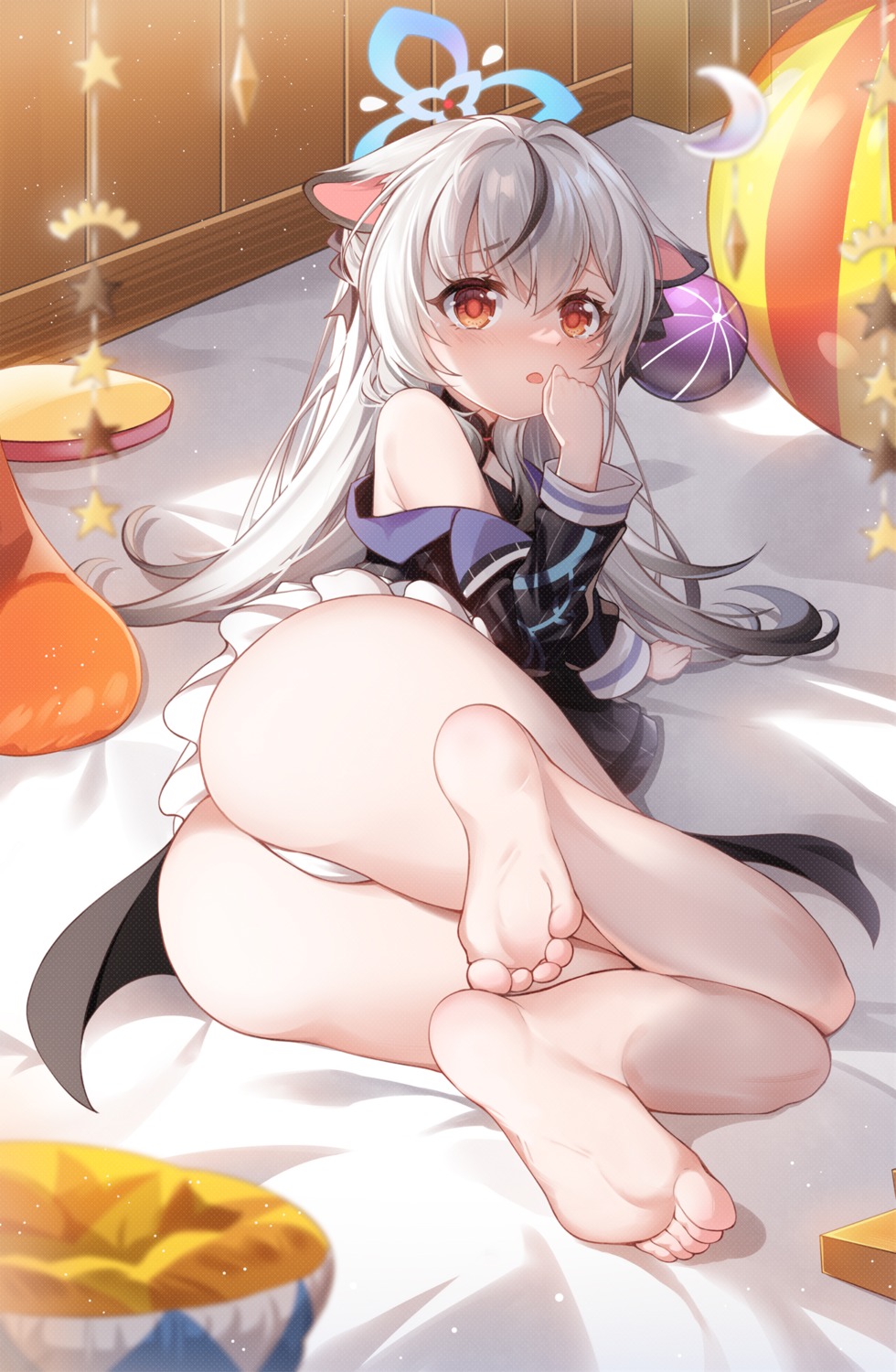 animal_ears blue_archive feet halo loli nekomimi pantsu skirt_lift sunohara_kokona tagme thong