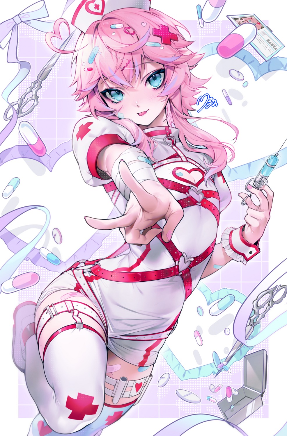 bandages bandaid garter indie_virtual_youtuber kawa-kun mazamuno nurse stockings thighhighs