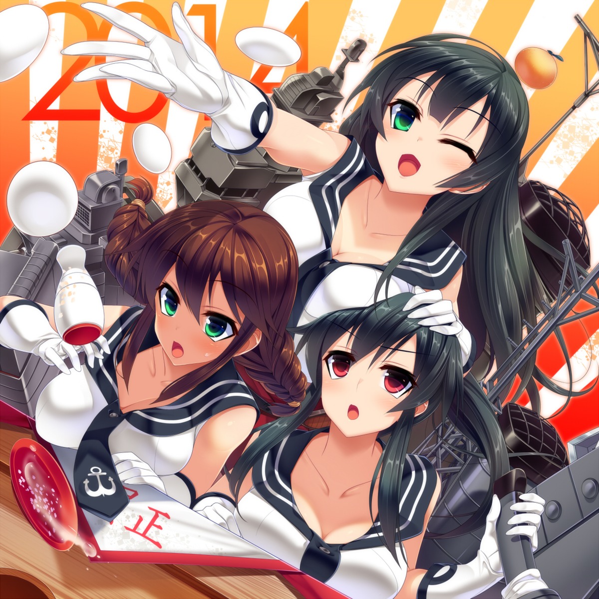 agano_(kancolle) cleavage dragonmaterial kantai_collection noshiro_(kancolle) seifuku yahagi_(kancolle)