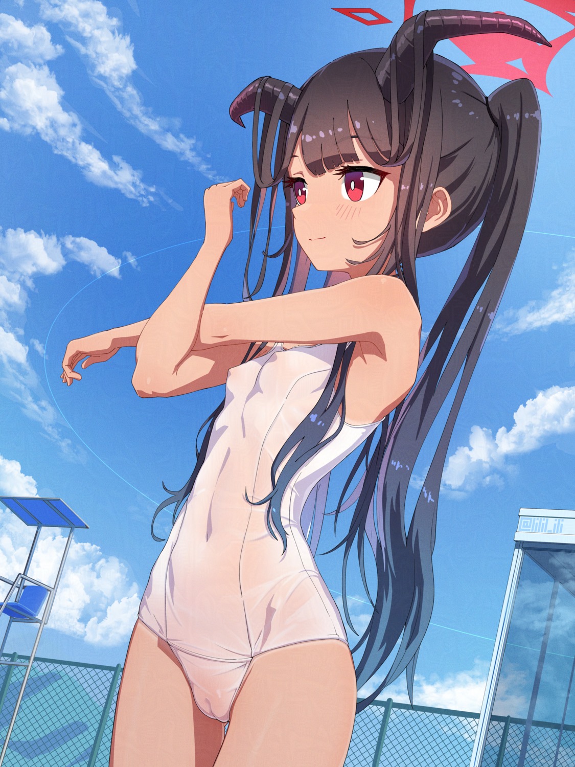 aikiyo_fuuka blue_archive erect_nipples halo horns loli pussy school_swimsuit see_through special_cat swimsuits tan_lines uncensored