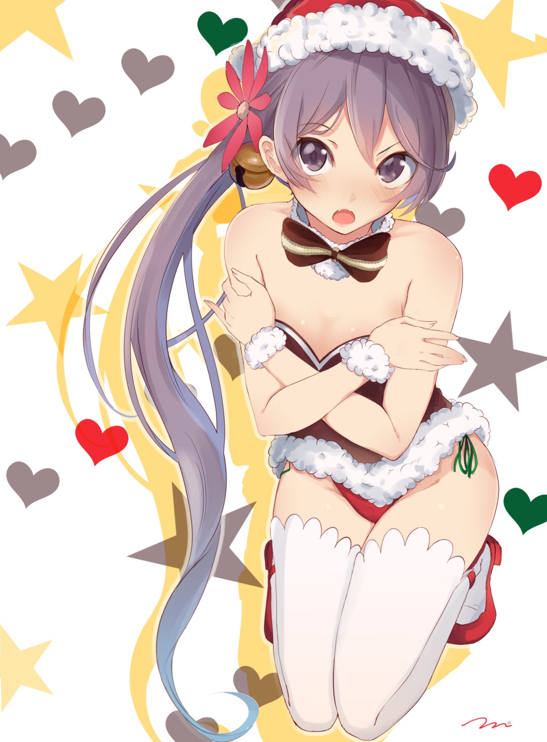 akebono_(kancolle) breast_hold christmas cleavage kantai_collection pantsu string_panties tbd11 thighhighs